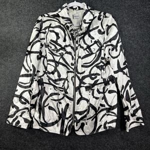 Chicos Womens Size 1 (M 8/10) Full Zip Black And White Printed Jacket sporty